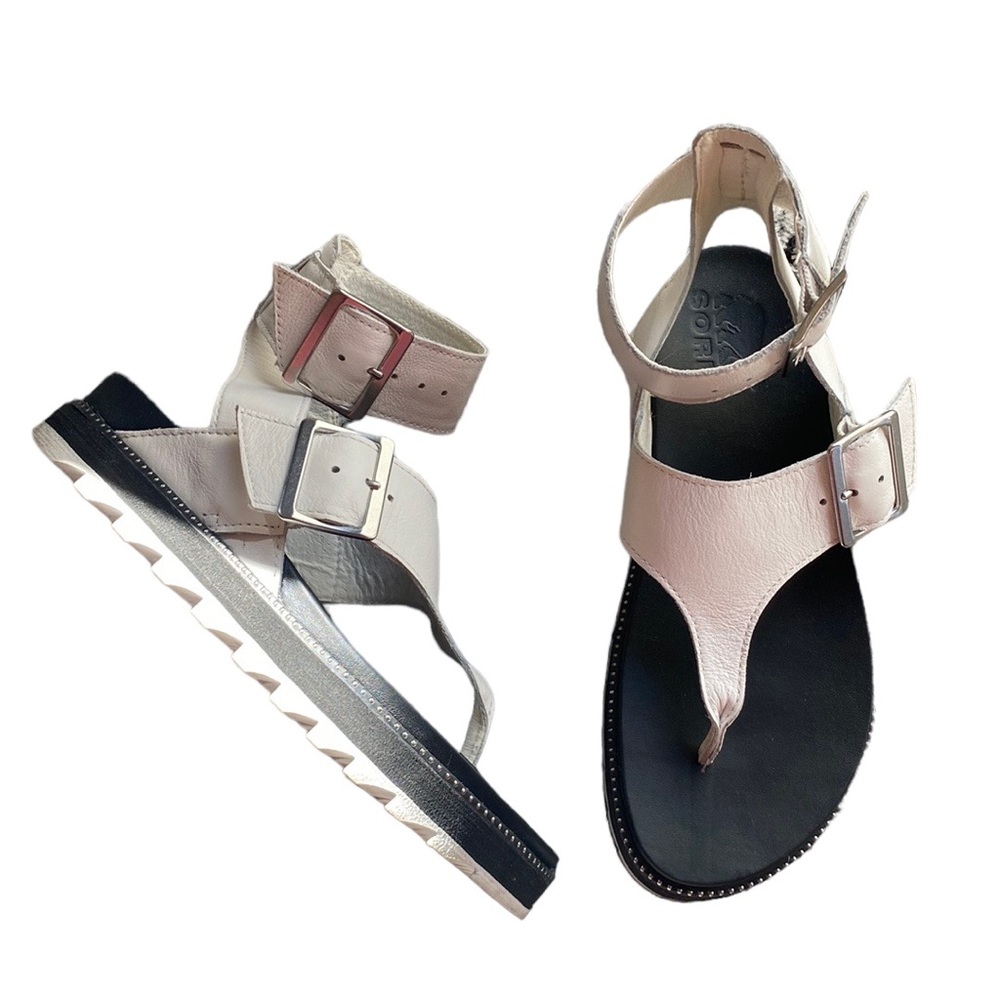 Sorel - Roaming T-Strap Ankle Platform Women’s Size 6 White Black Sandals